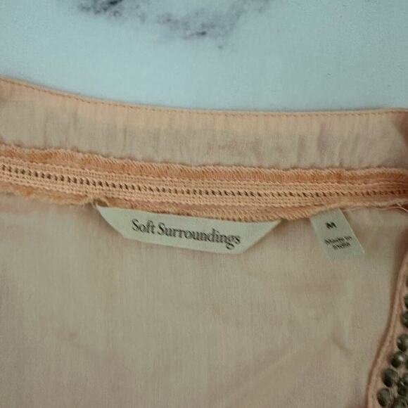 Soft Surroundings Embroidered Blouse Top Size M Orange Blue Beaded Boho Floral - Picture 8 of 13